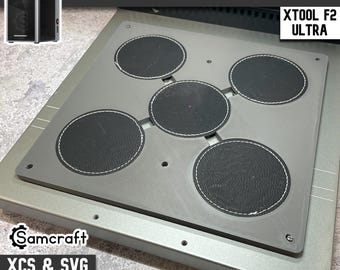 Plantilla de parches redondos xTool F2 Ultra: Grabado de cuero sintético de 2,5" y 3"