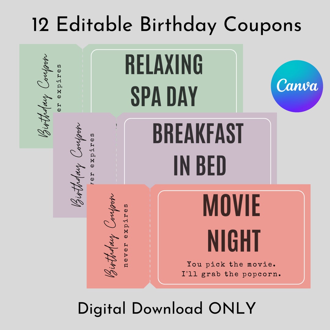 Happy Birthday Coupons Surprise Gift Coupons Adult Birthday Coupons Birthday Tickets Fun