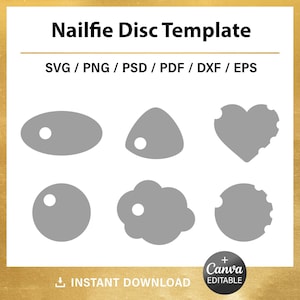 Lege sjabloon Nailfie Disc BUNDEL, bewerkbaar, nail tech foto prop, custom, svg, psd, png, Canva, Cricut, instant download