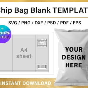 chip bag, Blank Template, A4  sheet, Potato Chip Bag, custom, DIY, svg, png, psd, Canva, Cricut, printable, instant download