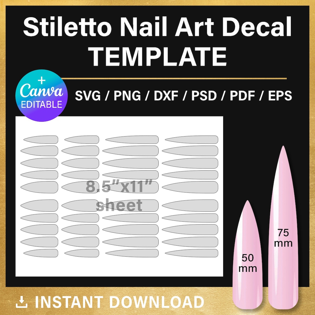 Stiletto Nail BLANK Template, 50 Mm, 75 Mm, Nail Art Decal, DIY, Custom Stiletto Nail BLANK Template, 50 Mm, 75 Mm, Nail Art Decal, DIY, Custom