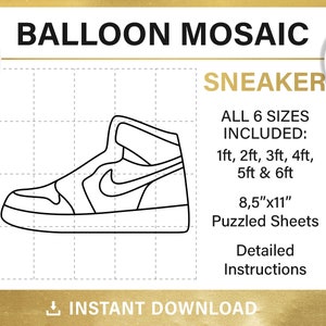 Sneaker mosaic from balloons, DIY, sport balloon decor, mosaic frame balloon template, tall shoe stencils, pdf, instant download