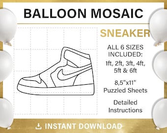 Mosaik av sneakers från ballonger, gör-det-själv, dekoration av sportballonger, mall för mosaikramballonger, stenciler för höga skor, pdf, direktnedladdning