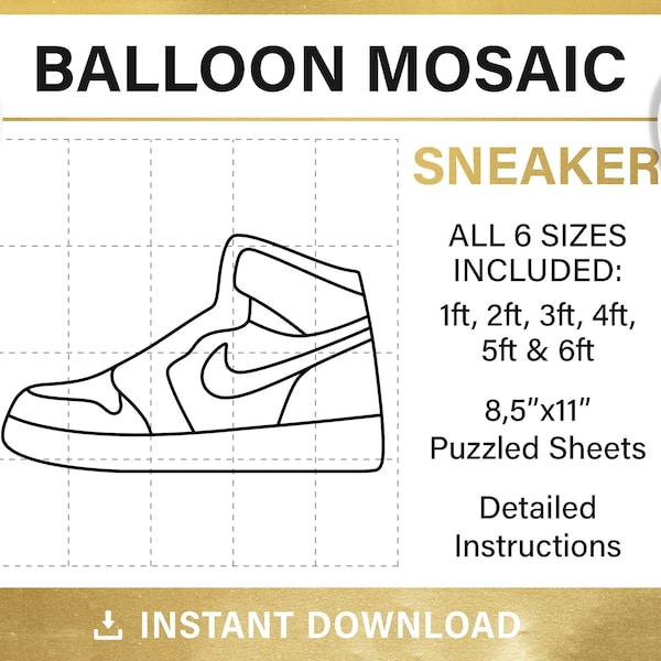 Sneaker mosaic from balloons, DIY, sport balloon decor, mosaic frame balloon template, tall shoe stencils, pdf, instant download