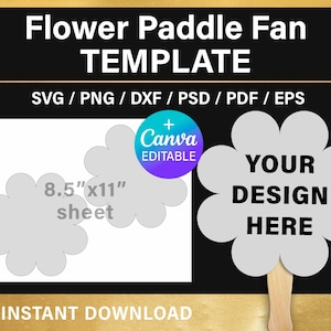 paddle fan BLANK template, flower shape, DIY, paddle fan, printable, svg, png, psd, Canva, Cricut, instant download