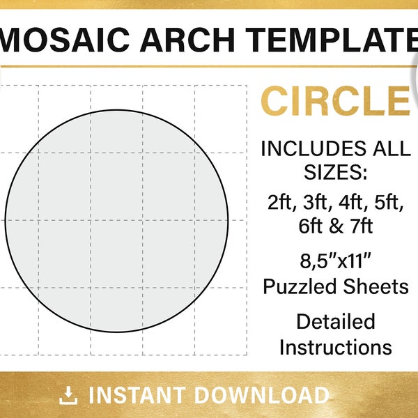 Circle mosaic template, Round Backdrop, perfect round tall shape, 2ft, 2ft, 3ft, 4ft, 5ft, 6ft, 7ft, all sizes, PDF, instant download