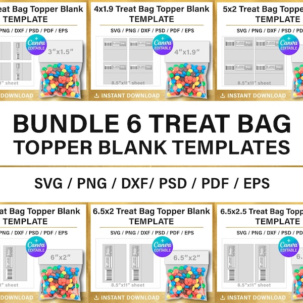 Treat bag topper, BUNDLE, blank label template, DIY, party favors, 6.5 inch, Canva, Cricut, svg, png, instant download