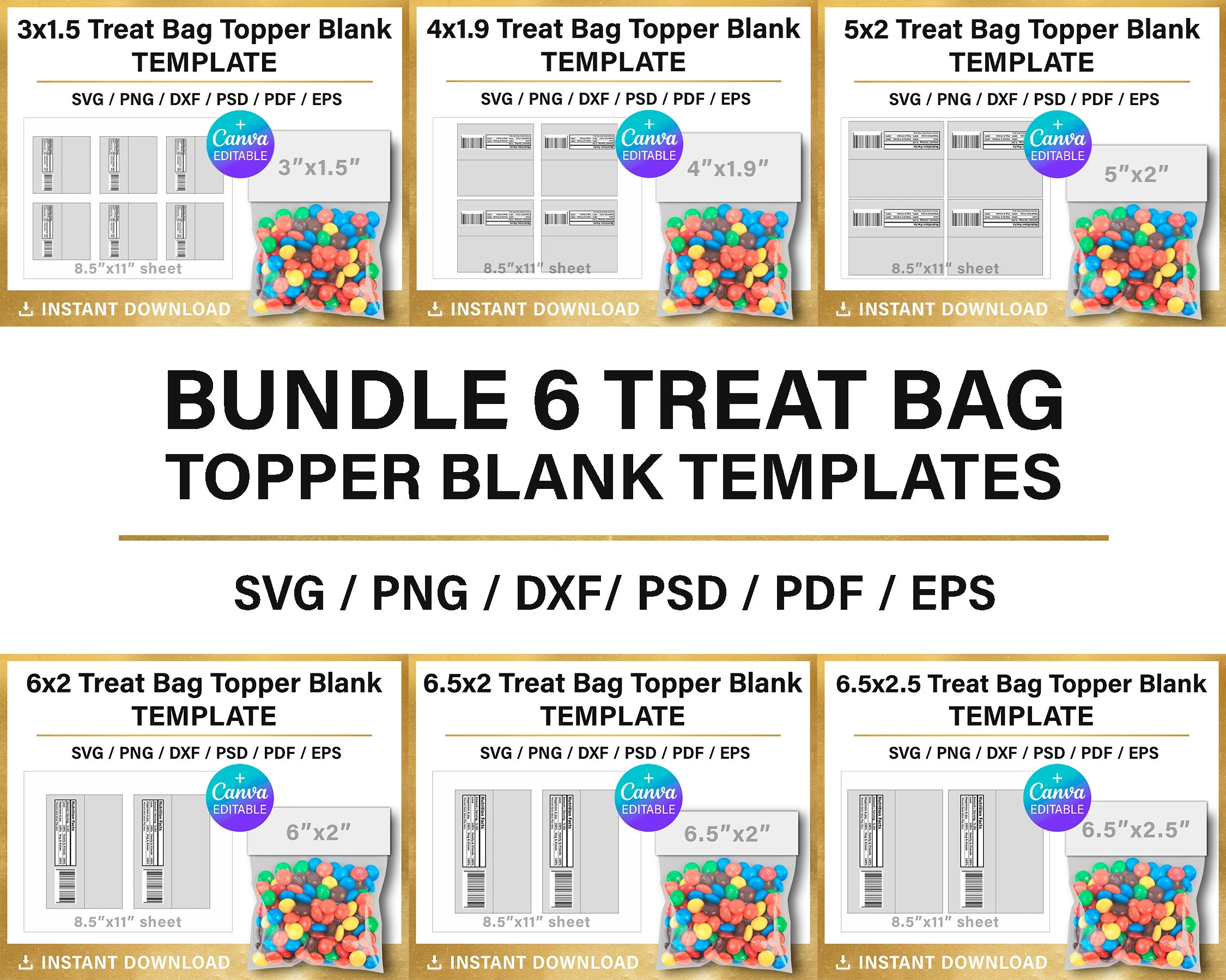 Treat Bag Topper BUNDLE Blank Label Template DIY Party - Etsy
