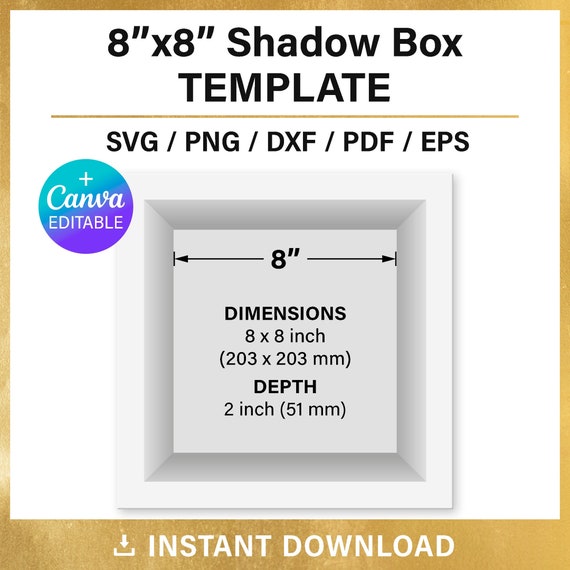 8x8 Inches Shadow Box Template, Square Light Box Frame, 3D