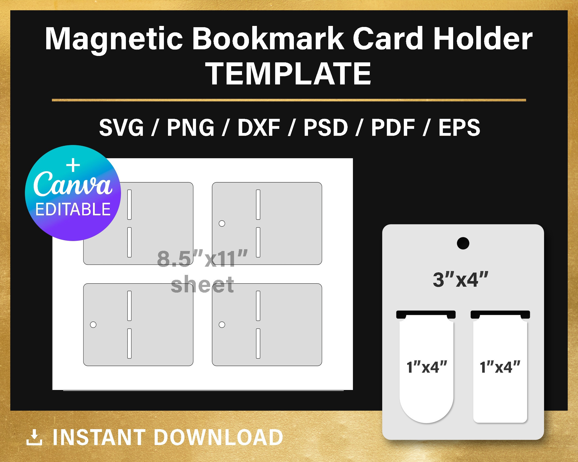 Magnetic Bookmark Holder Template, Bookmark Template SVG, Canva
