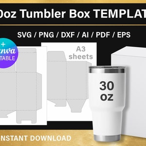 30oz DIY Tumbler Box Template, gift box template, png, Canva, svg, Cricut, printable, instant download