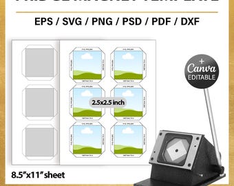 Square Magnet Template, 2.5 x2.5 inches Square Fridge Photo Magnet Blank Template Canva, Fridge Magnet Svg, Instant Download