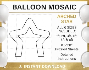star mosaic frame balloon template, USA star, mosaic from balloons, 4th of july balloon decor, tall, DIY, pdf, instant download
