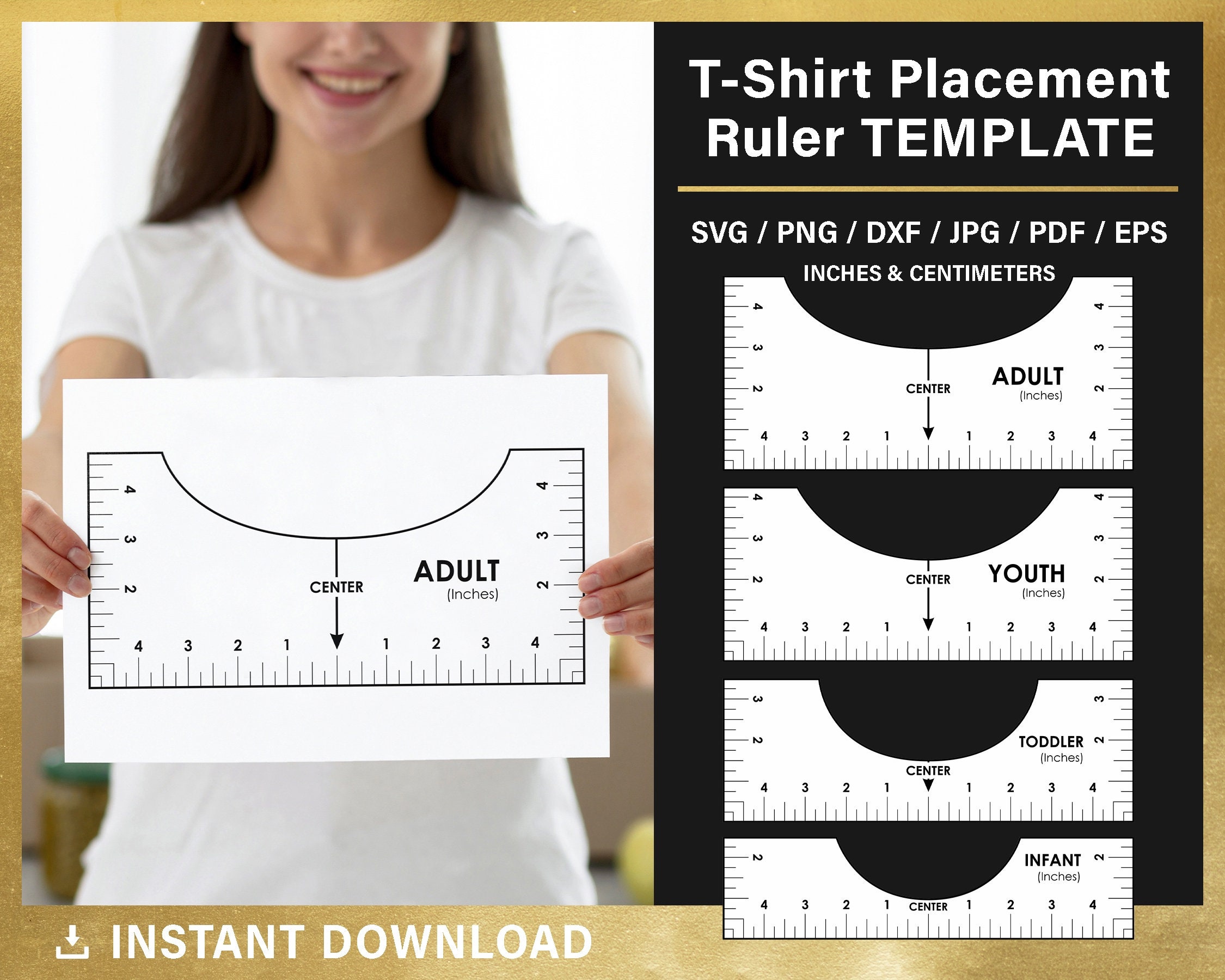 Tshirt Ruler SVG Bundle, T-shirt Alignment Tool DXF, Shirt Placement G By  Dynamic Dimensions