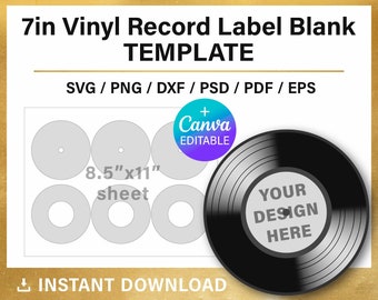 7 inches Vinyl Record label BLANK template, DIY, Canva, Cricut, Silhouette Studio, Photoshop, svg, png, pdf, psd, instant download