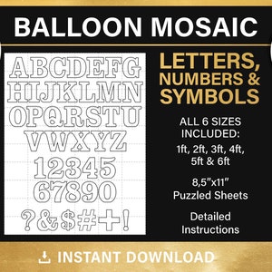 mosaico de letras / números / símbolos, GRAN PAQUETE, plantilla de marco de globos, elegante, 1 pie, 2 pies, 3 pies, 4 pies, 5 pies, 6 pies, PDF, descarga instantánea