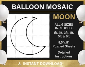 Moon mosaic from balloons, DIY, twinkle baby shower decor, mosaic frame balloon template, tall moon stencils, pdf, instant download