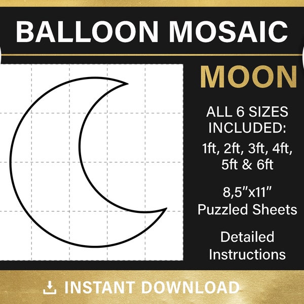 Moon mosaic from balloons, DIY, twinkle baby shower decor, mosaic frame balloon template, tall moon stencils, pdf, instant download