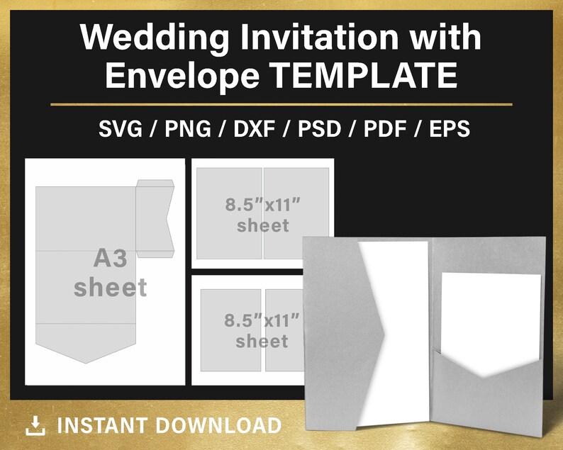 Pocketfold BLANK Template Wedding Invitation Template With Etsy