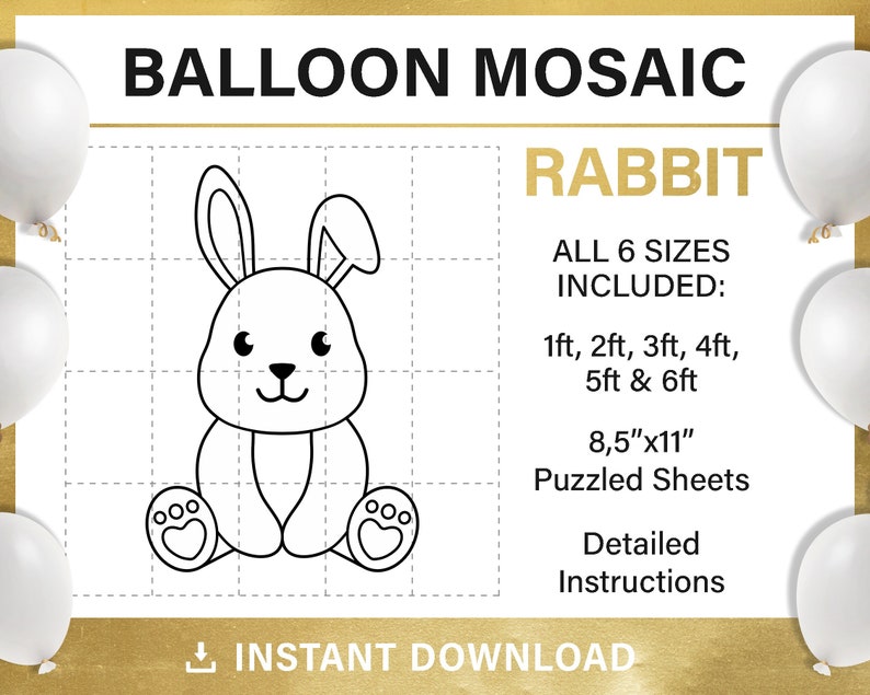 Rabbit, Mosaic From Balloons, DIY, Bunny, Balloon Decor, Pdf, Trace and ...