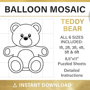 Teddy Bear, mosaic from balloons, DIY, baby shower balloon decor, cute bear, mosaic frame template, bear tall stencils, instant download