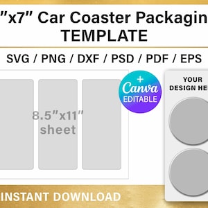 Pacote de porta-copos para carro, svg, modelo EM BRANCO, cartão de exibição de porta-copos para carro, 2 peças, Cricut, Canva, 3x7 polegadas, download instantâneo