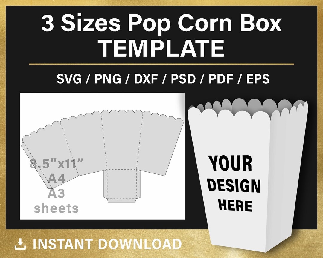 Popcorn Box Blank Template BUNDLE Scallop Popcorn Box DIY Etsy