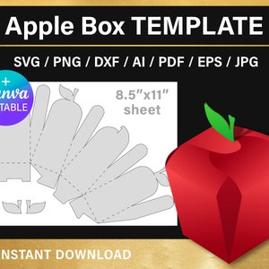 Modèle de boîte pomme, bricolage, cadeau de remerciement pour enseignant, coffrets cadeaux, boîte de bonbons, png, Canva, svg, imprimable, téléchargement immédiat
