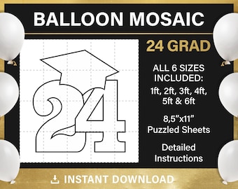 24 graduation hat mosaic from balloons, DIY, graduation decorations 2024, mosaic balloon template, 24 Graduate, pdf, instant download