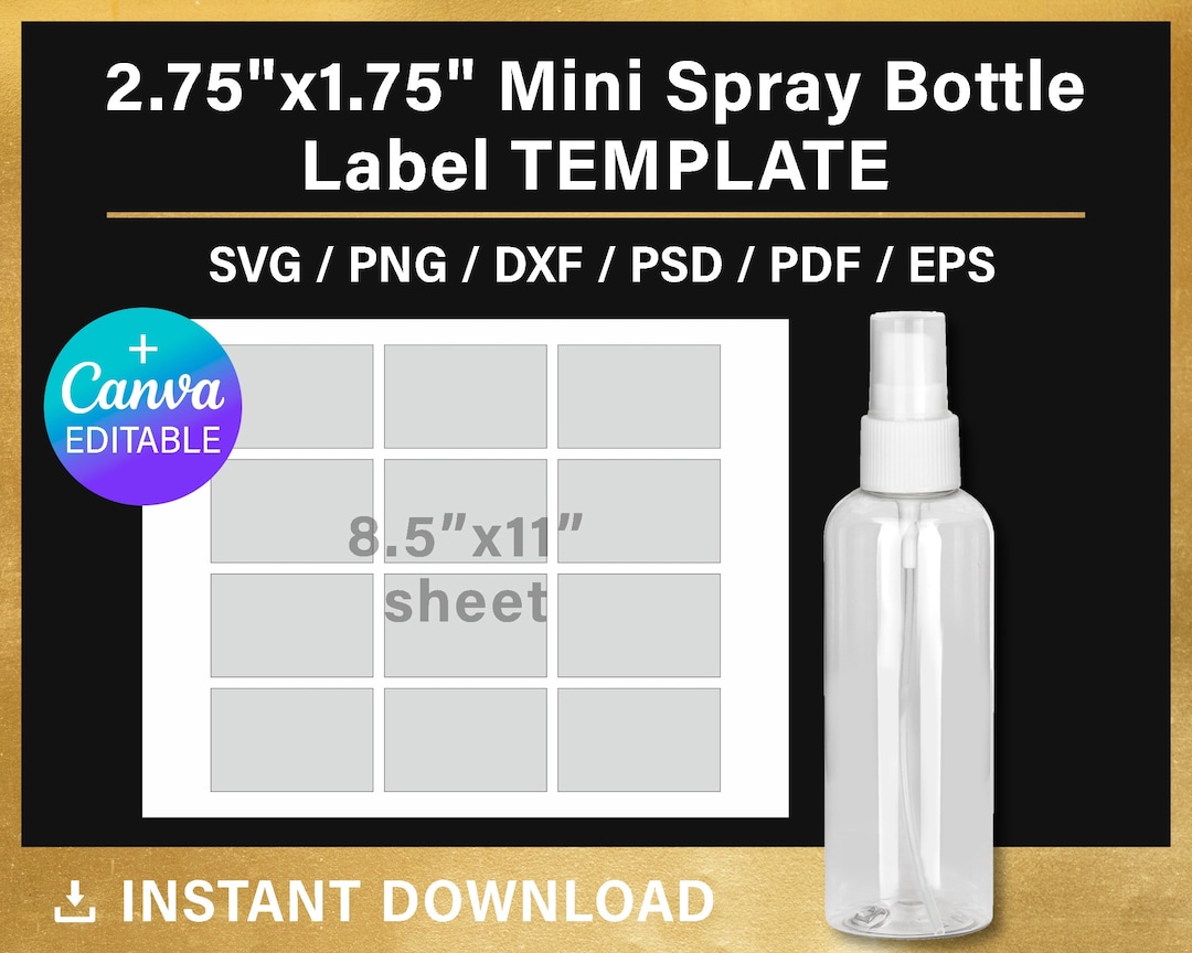 Mini Spray Bottle Label, BLANK Template, Cosmetic Bottle Label, Svg ...