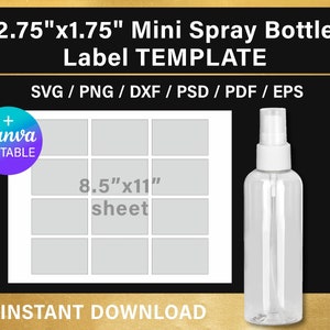 Mini Spray bottle label, BLANK template, cosmetic bottle label, svg, png, Canva, Cricut, Silhouette, instant download