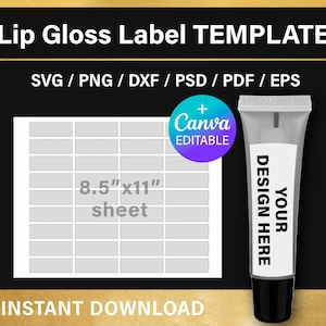 Lip Gloss label BLANK template, DIY, Gloss Tube label wrapper template, Canva, Cricut, svg, png, psd, instant download