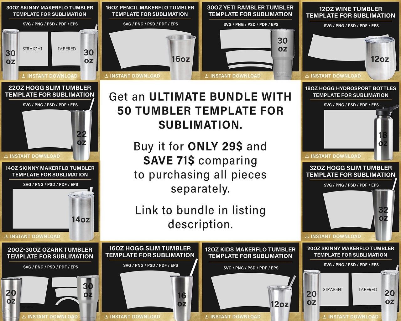 30oz Skinny Tumbler Template for Sublimation Full Wrap Etsy