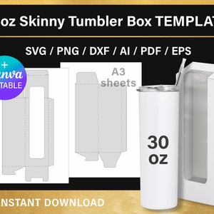 30oz Skinny Tumbler Box Template, DIY, gift box template, png, Canva, svg, Cricut, printable, instant download
