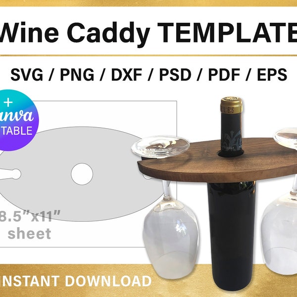 Wine Caddy blank template, Wine bottle Glass holder, DIY, Canva, Cricut, png, svg, Laser Cutting, printable, instant download