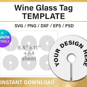 Plantilla en blanco para etiqueta con nombre de copa de vino, 3 pulgadas, hoja de 8,5 x 11 pulgadas, editable, personalizada, bricolaje, svg, png, Canva, Cricut, imprimible, descarga instantánea