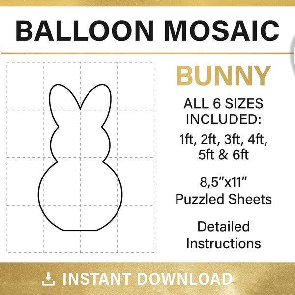 Peeps mosaic frame balloon template, Easter bunny, mosaic from balloons, rabbit, easter decor, tall, DIY, pdf, instant download