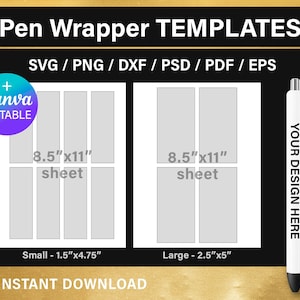BUNDLE, Glitter Pen Wrap BLANK template, DIY, pen wrapper template, sublimation, epoxy pen wrap, Canva, Cricut, svg, png, instant download