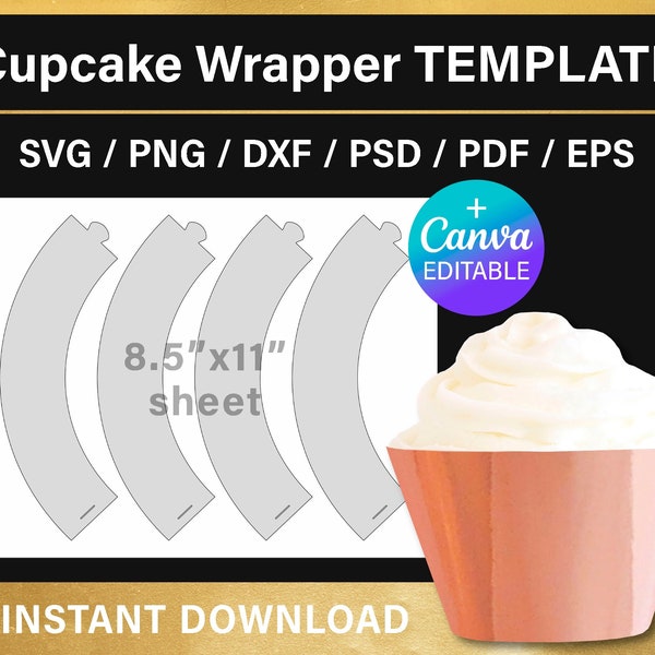 Cupcake wrapper, BLANK template, for DIY decorations, svg, png, psd, Canva, cutting files, Cricut, instant download