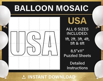 USA-Mosaikrahmen-Ballonvorlage, 4. Juli-Ballondekor, Mosaik aus Ballons, groß, DIY, PDF, direkter Download