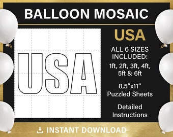 USA mosaic frame balloon template, 4th of july balloon decor, mosaic from balloons, tall, DIY, pdf, instant download