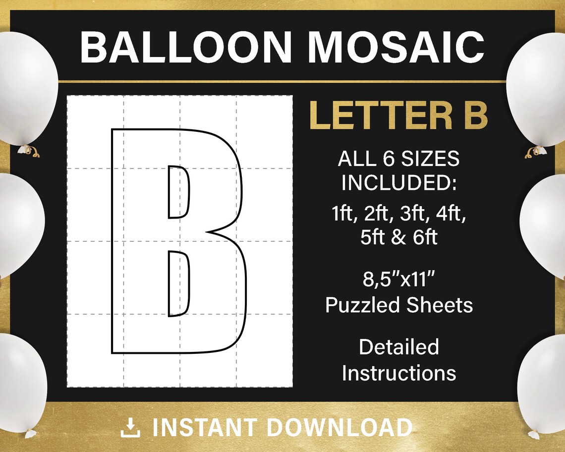 Letter B Mosaic From Balloons Mosaic Balloon Frame Template Etsy
