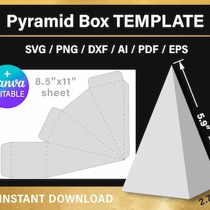Modèle de boîte cadeau pyramide, cône, modèle de boîte de faveur, modèle de boîte de bonbons, boîte triangulaire, png, toile, svg, Cricut, imprimable, téléchargement immédiat