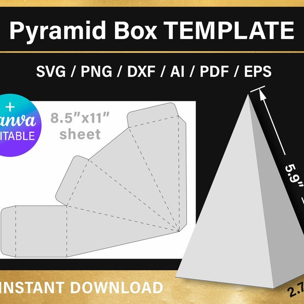 Pyramid Gift Box Template, Cone, Favor Box Template, Candy Box Template, Triangle Box, png, Canva, svg, Cricut, printable, instant download