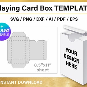 Plantilla en blanco para caja de naipes, bricolaje, png, Canva, svg, Cricut, imprimible, descarga instantánea