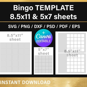 Carte de bingo, modèles vierges, SVG, cartes de bingo vides, ensemble, carte de bingo unie, bricolage, toile, Cricut, imprimable, téléchargement immédiat