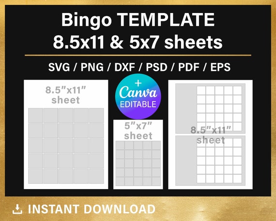 Bingo Card Blank Templates SVG Empty Bingo Cards Set - Etsy