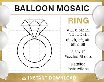 engagement ring mosaic from balloons, DIY, bridal shower balloon decor, diamond ring, mosaic frame balloon template, instant download