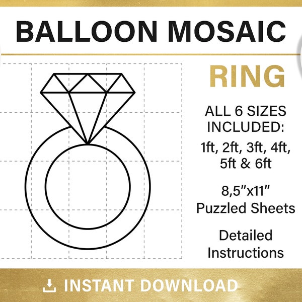 engagement ring mosaic from balloons, DIY, bridal shower balloon decor, diamond ring, mosaic frame balloon template, instant download