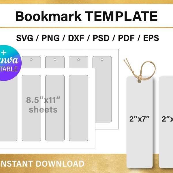 DIY Bookmark blank template for cutting, svg, png, Canva, Cricut, instant download